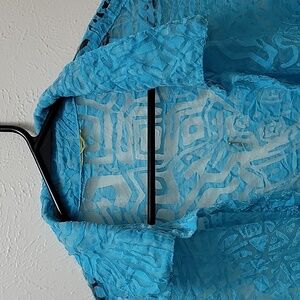 RUBY RD, Ladies Plus-size aquamarine lace button-down blouse